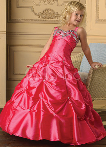 Hot Red Taffeta Sweetheart Ball Gown Little Girls Dress