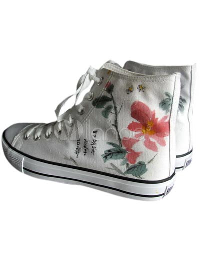 Canvas Lace Shoes on Unique White Canvas Rubber Lace Up Womens Painted Shoes   Milanoo Com