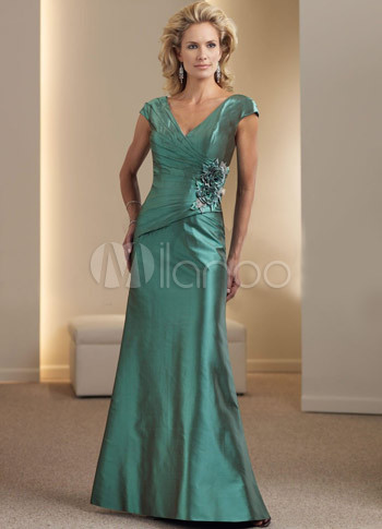 Elegant Army Green Taffeta V-Neck Applique Mother of The Bride Dress