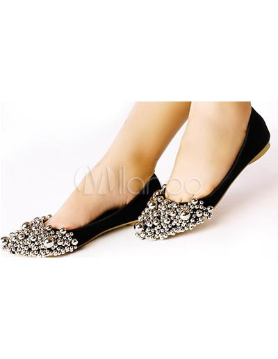Womans Flat Shoes on Delicate Black Cloth Fabric Womens Flat Shoes   Milanoo Com