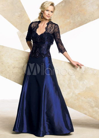 Popular Sapphire Heart-shaped Collar Maxi Taffeta Mother OF the Bride Dress