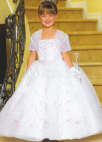 Gorgeous White Tulle Floor Length Girls Pageant Dress
