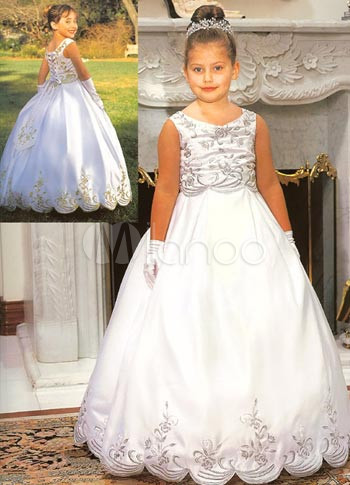 Gorgeous White Satin Floor Length Girl Pageant Dress