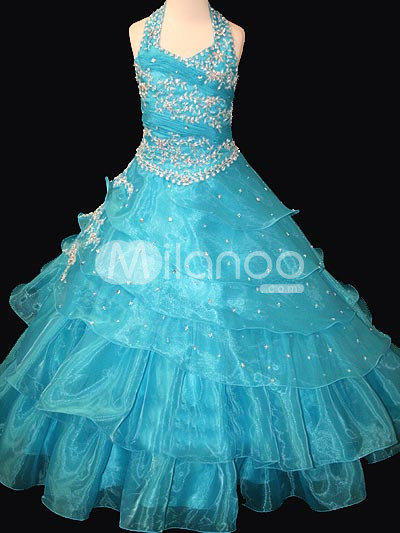 Girls Clothing Stores on Blue Soft Yarn Floor Length Girls Pageant Dress Milanoo Com