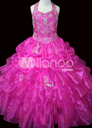 Gorgeous Rose Soft Yarn Floor Length Girls Pageant Dress