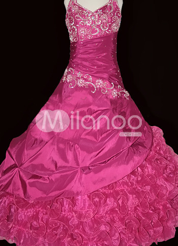 Gorgeous Rose Taffeta Floor Length Girl Pageant Dress