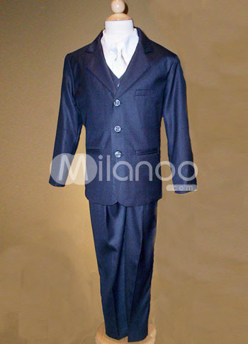 Fashion Black 100% Cotton Boys Ring Bearer Suits