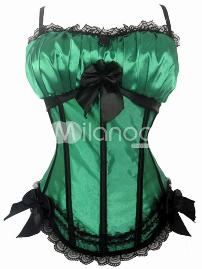 Green And Black Acrylic Lace Bows Decoration Womens Sexy Corset