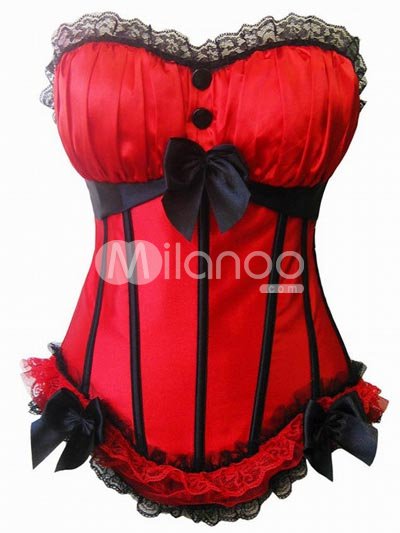 Red Black Acrylic Lace Bows Decoration Womens Sexy Corset