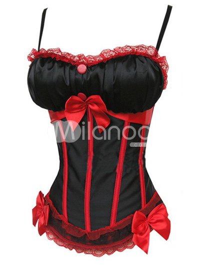 Black Red Acrylic Lace Bows Decoration Womens Sexy Corset