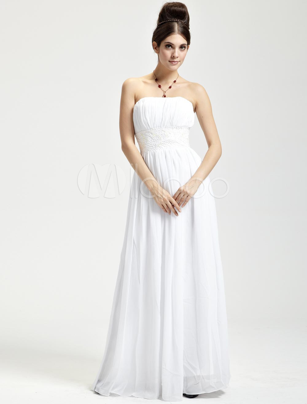 Wonderful White Chiffon Floor Length Ladies Evening Dress