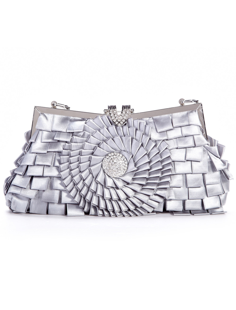 Gray Satin 26*14cm Rhinestone Ladies Bridal Purse