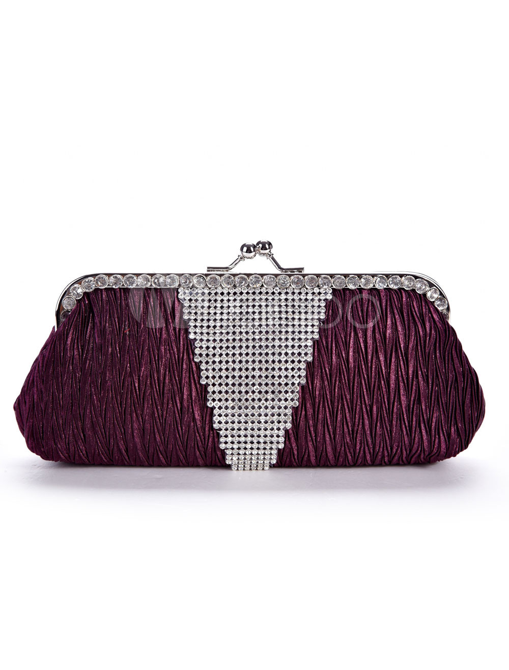 Purple Satin 24*11.5cm Rhinestone Ladies Special Occasion Handbag