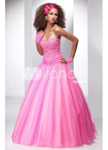 Beautiful Pink Grenadine Strapless Sweetheart Floor Length Prom Dress