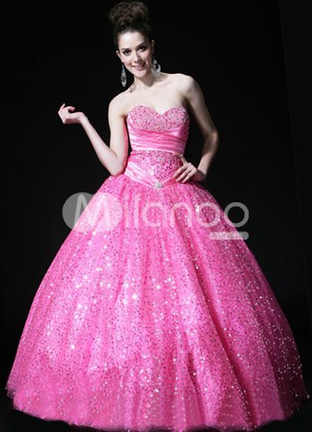 Sweet Pink Tulle Strapless Floor Length Princess Prom Dress