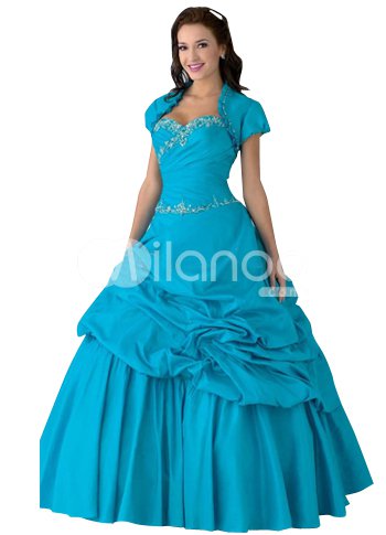 Sweet Blue Taffeta Floor Length Princess Prom Dress