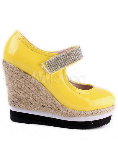Yellow Boat Shoes on Yellow 4 1 3   High Heel 1 3 5   Platform Patent Leather Rhinestone