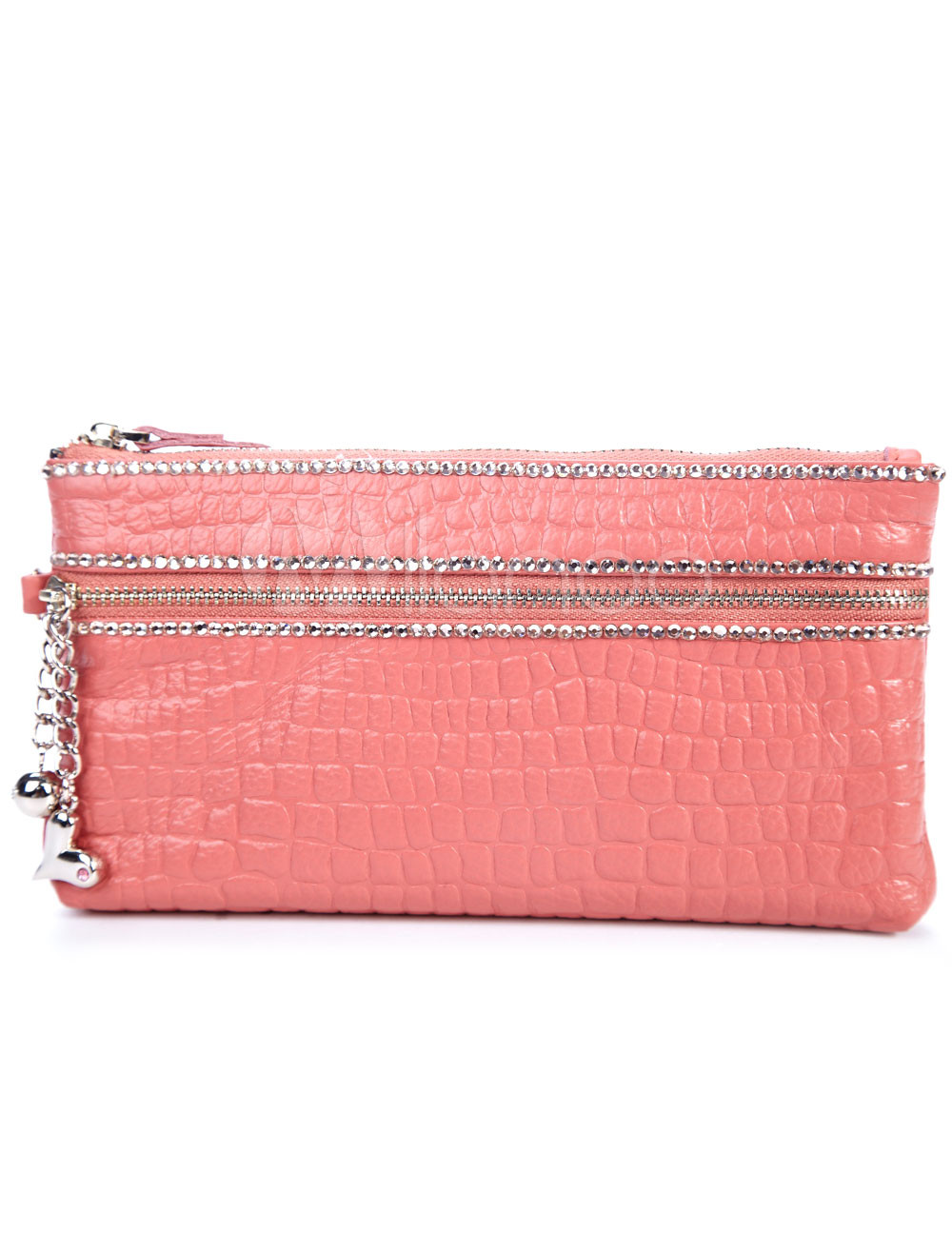 Sweet Pink Genuine Leather 20.5*12*2cm Womens Wallet
