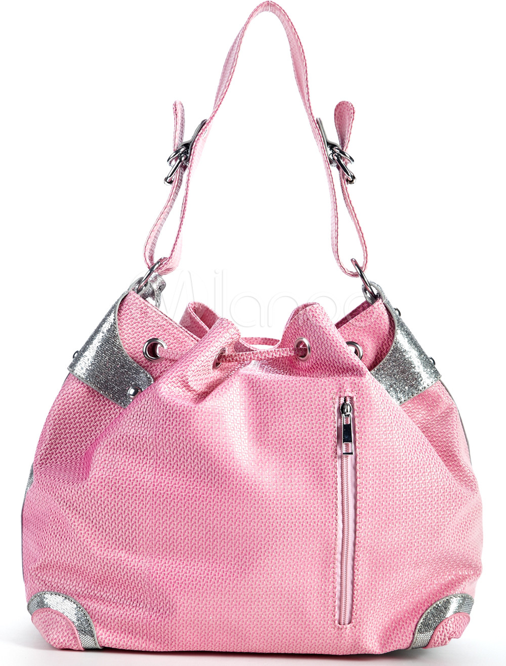 Pink 50*13*30cm Zipper PU Shoulder Bags For Women