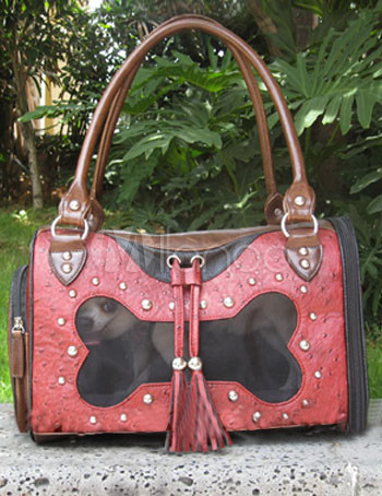 Cute Red PU 38*22*25cm Pet Carrier