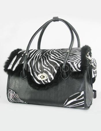 Special Black White Zebra Pattern PU 40.64*20.32*27.94cm Pet Carrier
