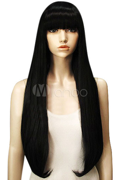 Black 80cm High Temperature Resistant Fiber Wig