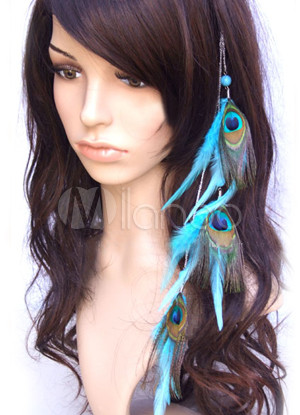 Plumas Extensiones Cabello on Pluma De Pavo Real Azul 35 Cm De Extensi  N Del Pelo De Las Mujeres De