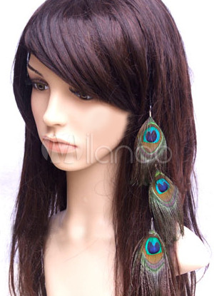 Plumas Extensiones Cabello on De Pluma De Pavo Real De Sat  N Cinta De 33 Cm De Extensi  N Del Pelo