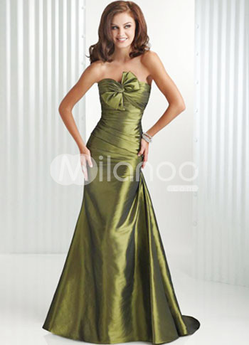 Green Strapless Sweep Silk Prom Dress