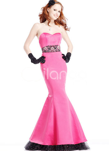 Pink Sweetheart Floor Length Satin Prom Dress