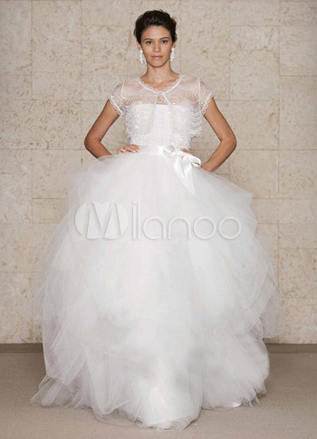 White Net A-line Sweep Women Wedding Dress