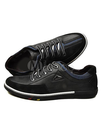 Casual Mens Fashion Shoes on Fashion Black Cowhide Mens Casual Shoes   Milanoo Com