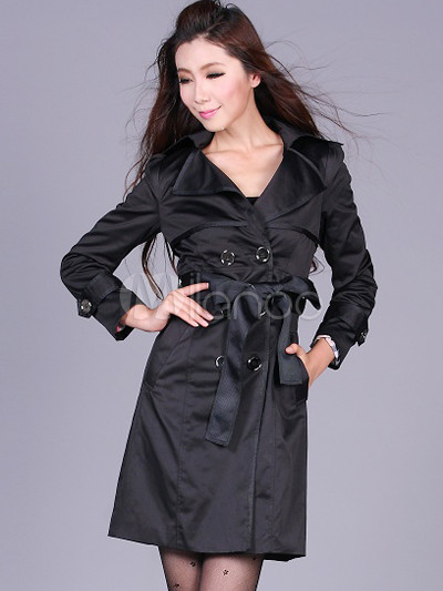Modern Western Black 30% Terylene 70% Cotton Womens Trench Coat