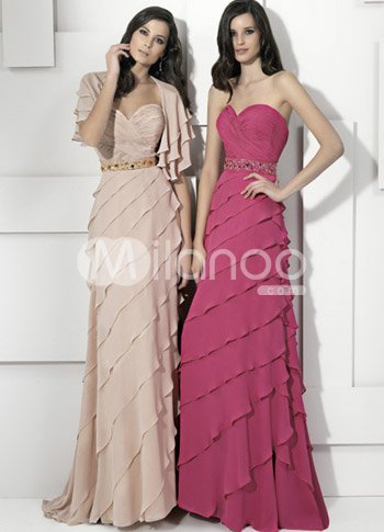 Rose Strapless Sweetheart Multi-Layer Chiffon Floor Length Bridesmaid Dresses Rose Strapless Sweetheart Multi-Layer Chiffon Floor Length Bridesmaid Dresses