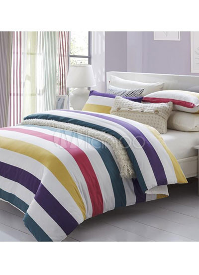 Sweet Colorful Stripe 4-Pcs Satin Bedding Sets