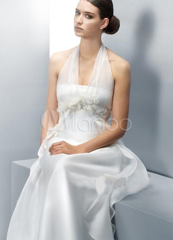 white poofy halter wedding dress