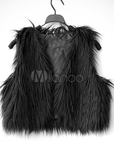 Black Short Style Artificial Rabbit Hair Womens Fur Vests