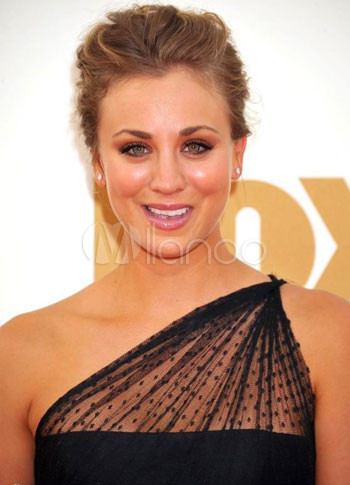 Black Kaley Cuoco OneShoulder Tea Length Tulle Emmy Awards Dress Milanoo 