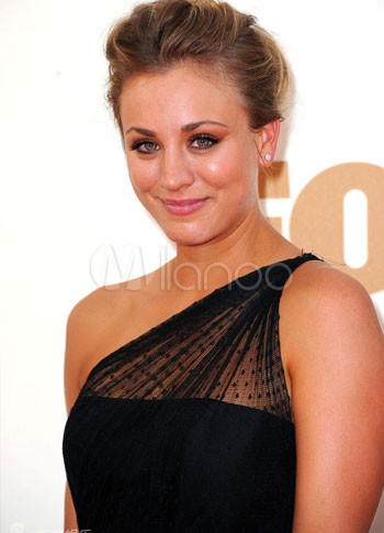 Black Kaley Cuoco OneShoulder Tea Length Tulle Emmy Awards Dress