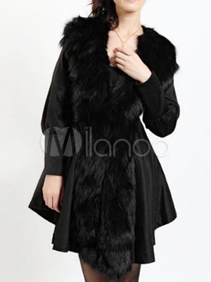 Black Stand Collar Long Sleeves 100% Terylene Parka For Women