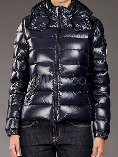 Black Terylene 70% White Duck Down Stand Collar Womens Down Jacket