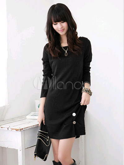 Concise Black Cashmere Long Sleeves Womens Dress