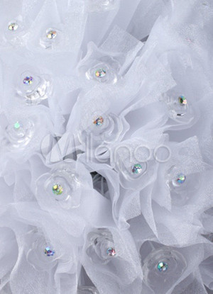 Romantic White Rhinestone Organza Bridal Wedding Bouquet