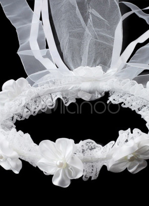 Cute White Ruffles Lace Net Satin Wedding Headpiece For Flower Girl