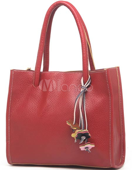Red Litchi Pattern 29*8*26cm PU Womens Shoulder Bag