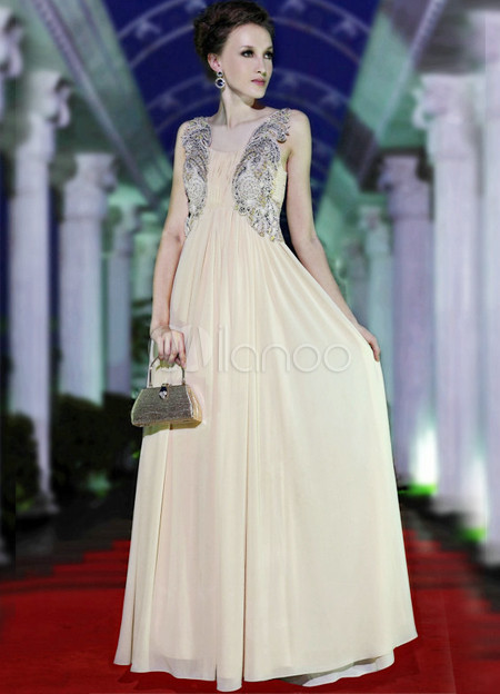 Luxurious Yellow Spaghetti Beading Wrinkled Chiffon Womens Evening Dress
