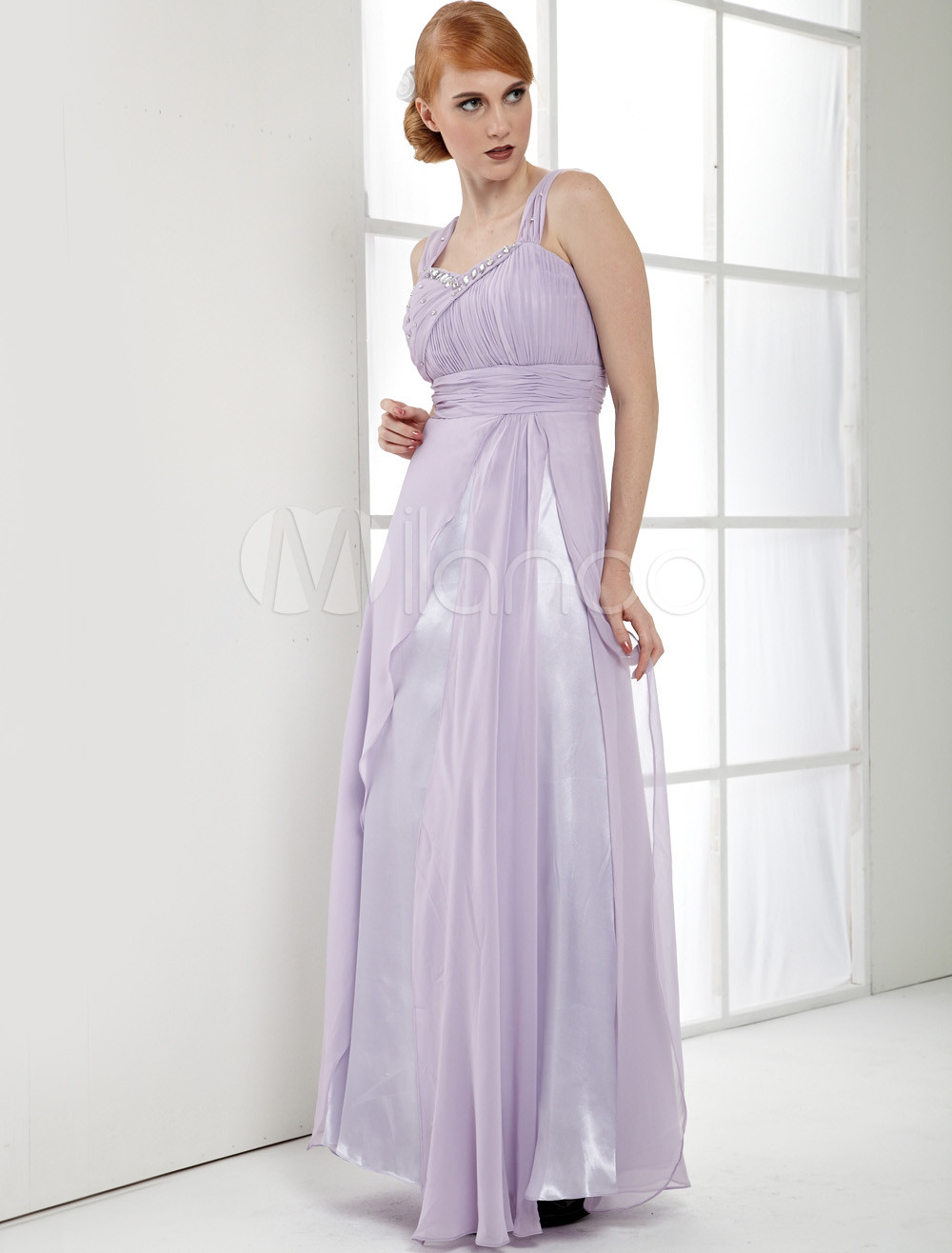Lavender Sweetheart Beaded Chiffon Evening Dress