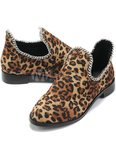 Flat Pointed  Shoes on Leopard Flat Pointed Toe Sheepskin Womens Fashion Ankle Boots
