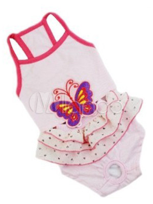 Pink Butterfly Decoration Spaghetti Cotton Dog Jumpsuit