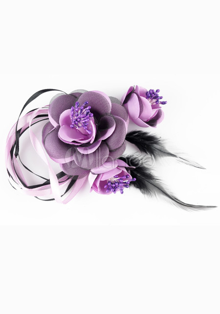 Purple 15*10*4cm Flower Decoration Feather Bridal Hair Flower